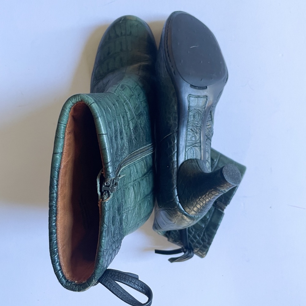Bolo Crocodile Print Leather Heeled Boots Green Size 6.5 - Picture 7 of 11